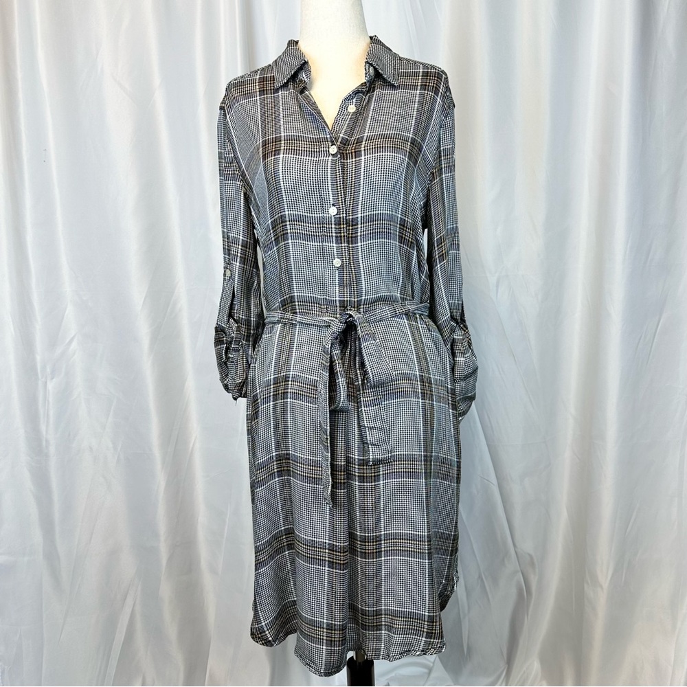Max Studio Plaid Button Down Shirt Dress, Size Small
